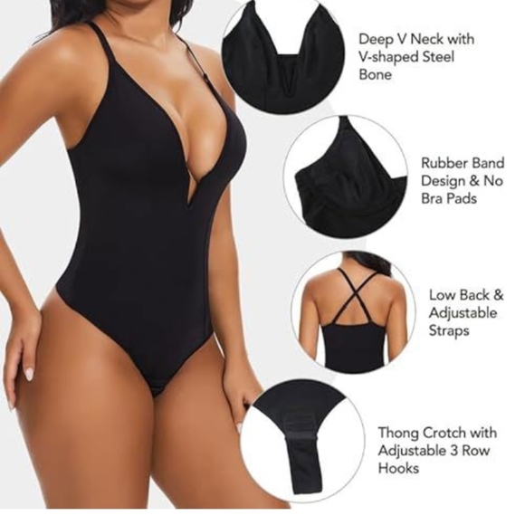 Elegant Black Bodysuit with Plunging V-Neckline - Picture 2 of 4